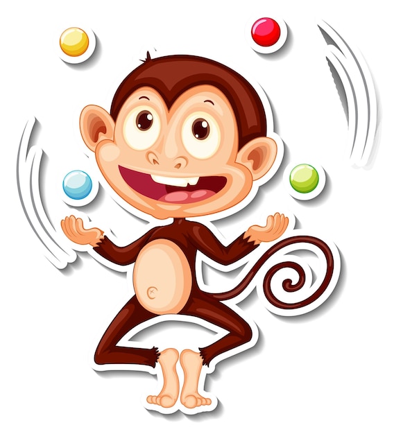 Adesivo de personagem de desenho animado de macaco fazendo malabarismo
