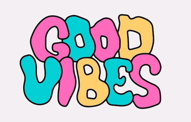 Vetor adesivo engraçado dos anos 2000 com letras good vibes ilustração desenhada à mão de anos 2000 nostalgia pelo conceito de 2000 anos