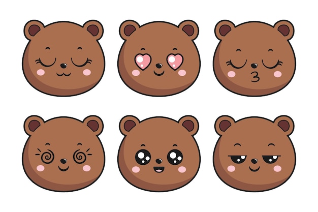 Adesivo fofo de cabeça de urso kawaii parte 2