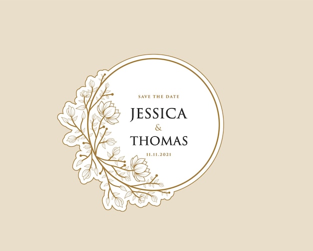 Vetor adesivo para impressão com logotipo de grinalda botânica feminina para cartão de casamento da boutique do salão de beleza do bouquet spa