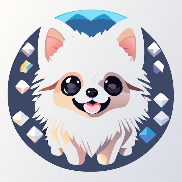 Vetor adesivo um adorável pomeranian branco fofo