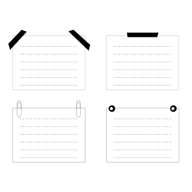 Adesivos de escritório branco esboçam notas com diferentes anexos