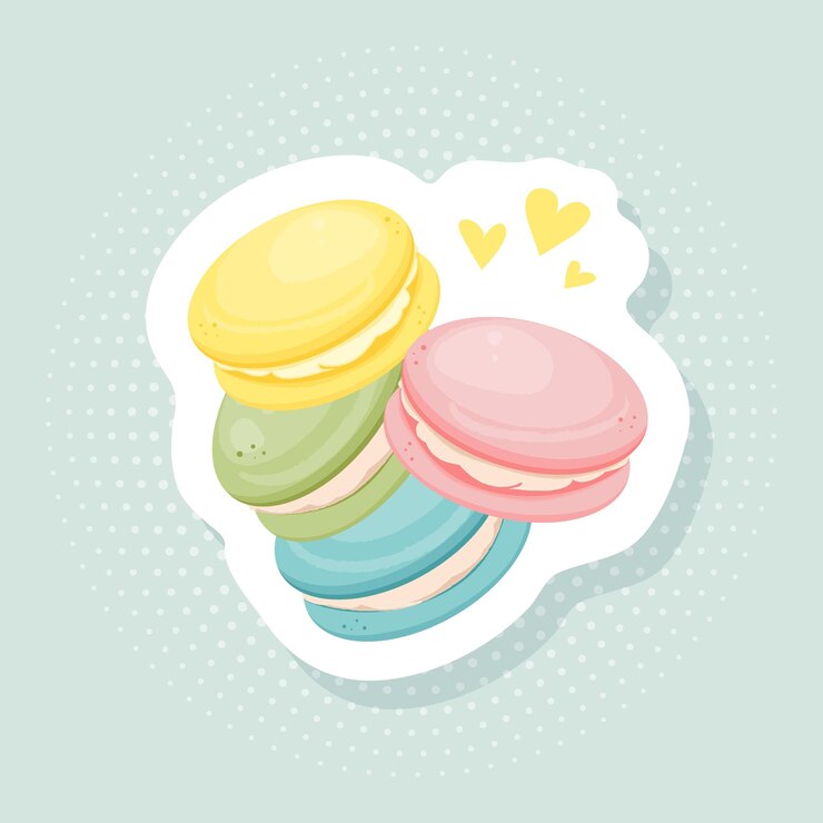 Vetor adesivos de macarons em pop art, estilo vintage retrô