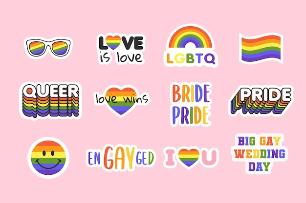 Vetor adesivos de orgulho gay queer lgbt ícones coloridos de orgulho lgbt vetor