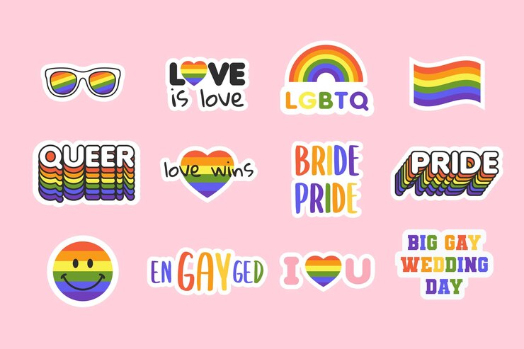 Adesivos de orgulho gay Queer LGBT Ícones coloridos de orgulho LGBT Vetor
