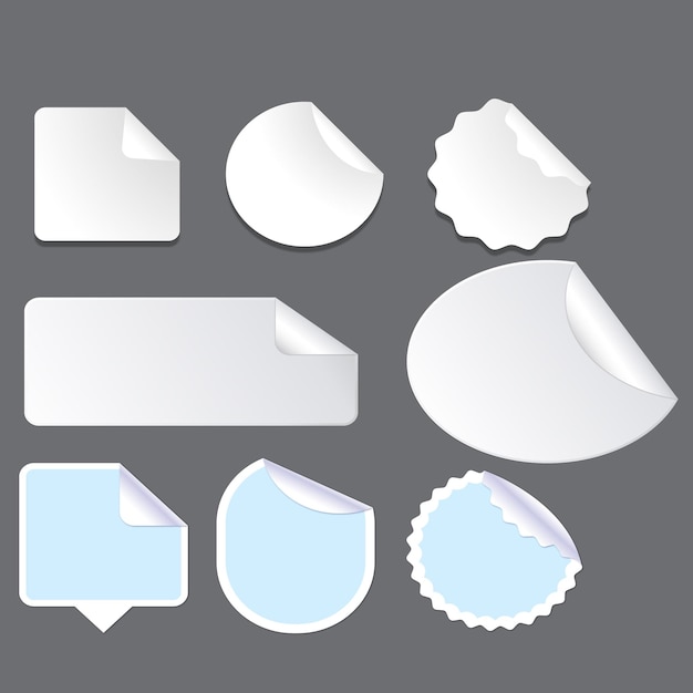 adesivos de papel quadrado realista branco vetorial com canto branco isolado