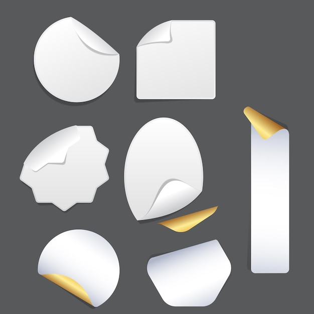 adesivos de papel quadrado realista branco vetorial com canto branco isolado