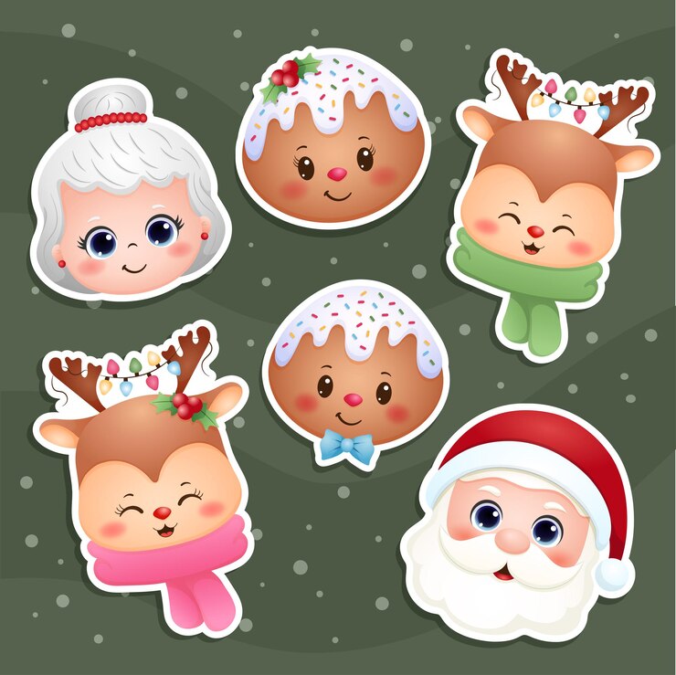 Adesivos de vetor de personagens de Natal fofos