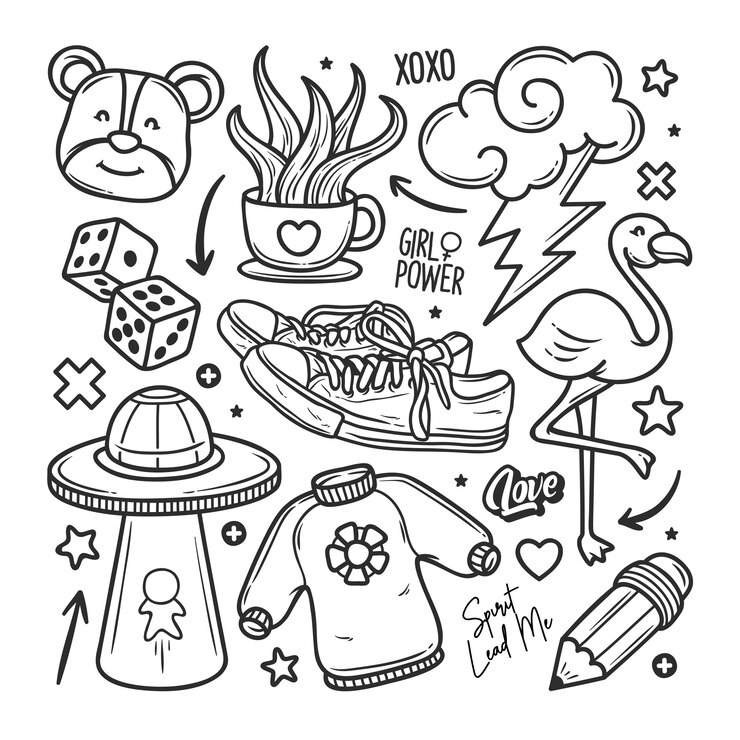 Vetor adesivos mão desenhada doodle