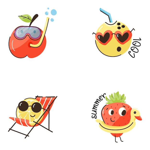 Adesivos planos de comida de verão da moda