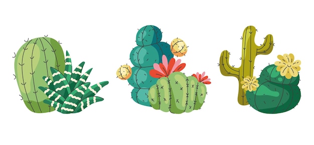 Adesivos suculentos fofos de planta floral de cacto definem a ilustração do elemento de design gráfico