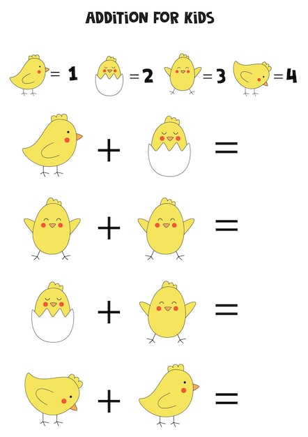 Adição com diferentes pintinhos de páscoa jogo de matemática educacional para crianças