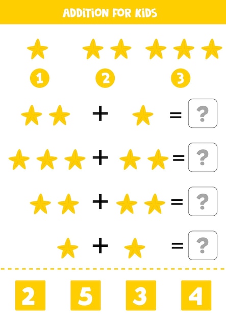 Adição com estrela do mar amarela jogo educacional de matemática para crianças