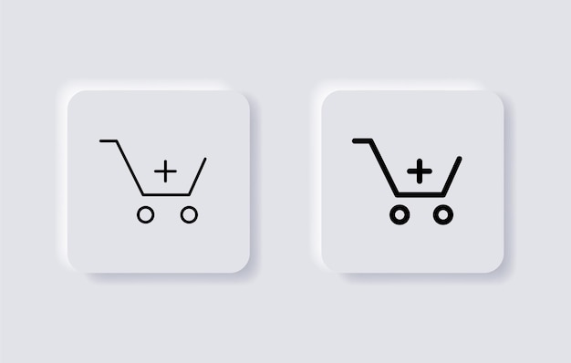 Adicionar ao ícone do carrinho de compras cesta de compras mais símbolo nos botões de neumorfismo ícones da interface do usuário da interface do usuário