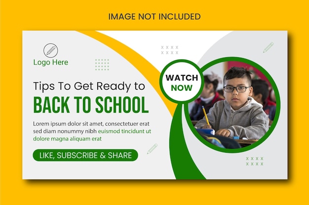 Admissão à escola infantil design de layout em miniatura do youtube miniatura de vídeo e design de banner da web