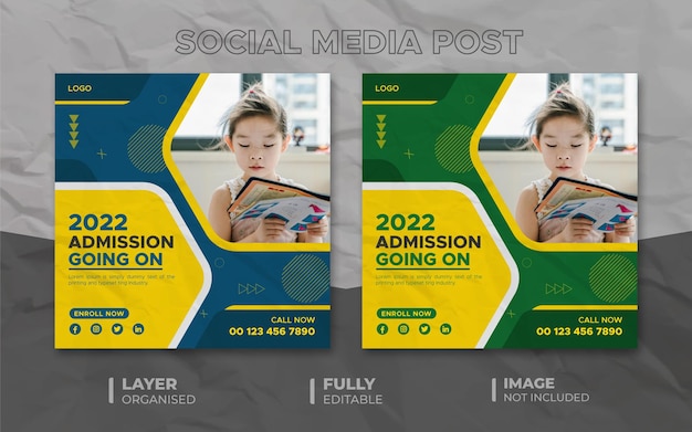 Admissão escolar 2022 design de postagem no facebook ou instagram