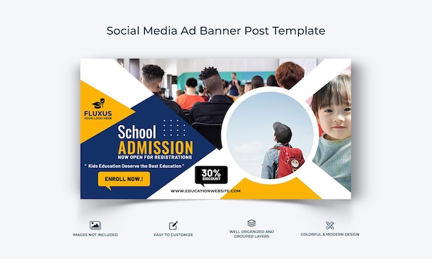 Admissão na escola Abra o modelo de banner de anúncio do Facebook