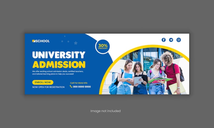 Vetor admissão na escola design de capa do facebook e modelo de banner da web das redes sociais da escola