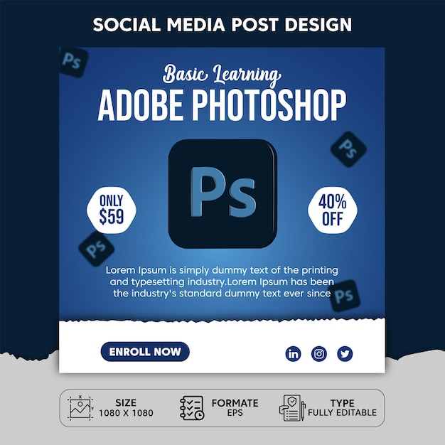 Adobe Photoshop Learning Social Media Post Template Design