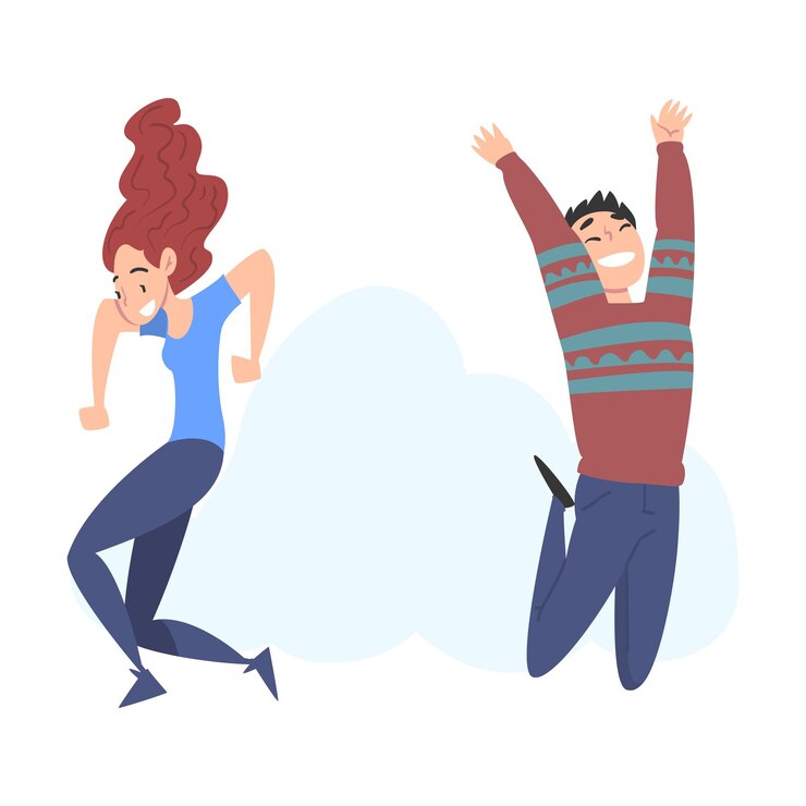 Vetor adolescentes voando no céu menino e menina felizes sonhando lutando pelo sucesso ou crescimento espiritual ilustração vetorial de estilo de desenho animado