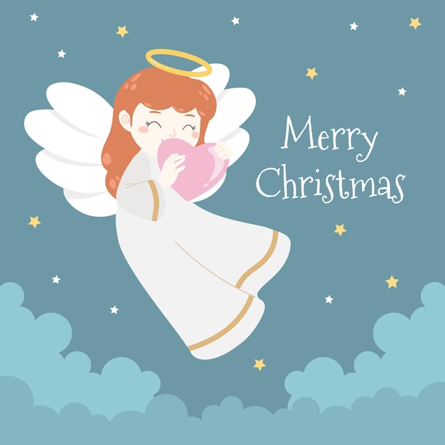 Adorável anjo fofo de natal no céu com amor