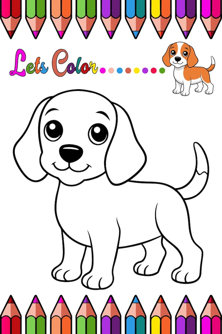 Vetor adorável beagle puppy página para colorir para crianças divertida e imprimível animais de desenho animado esboço para criativo