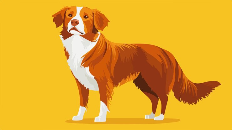 Vetor adorável cão vermelho em fundo amarelo vibrante nova escócia