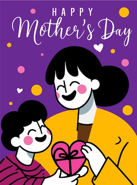 Vetor adorável cartão de saudação do dia das mães mãe com crianças ilustração vetorial