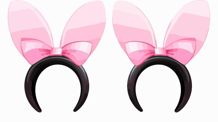 Vetor adorável coelho rosa e orelhas pretas acessório de cabeça isolado em fundo branco