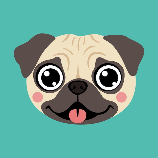 Adorável desenho animado Pug Puppy Headcdr