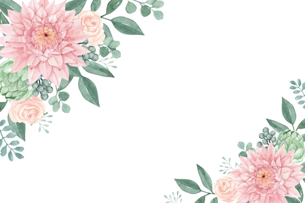 Adorável floral com aquarela dália e rosa