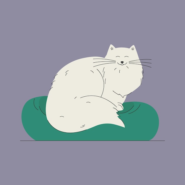 Vector Feliz Bonito Divertido Gatinho Branco Desenho Animado