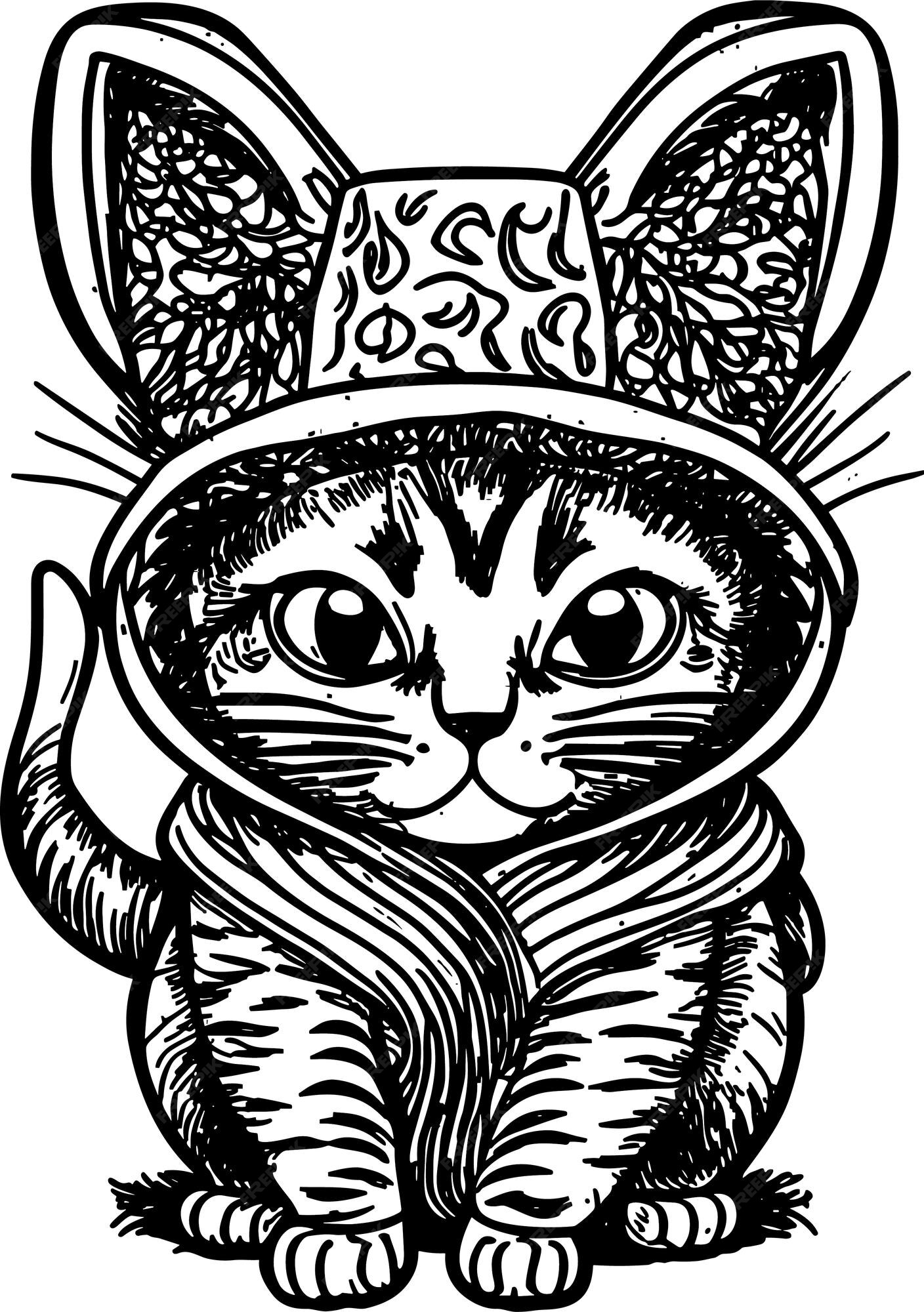 Desenho de Gato com bandana para Colorir - Colorir.com