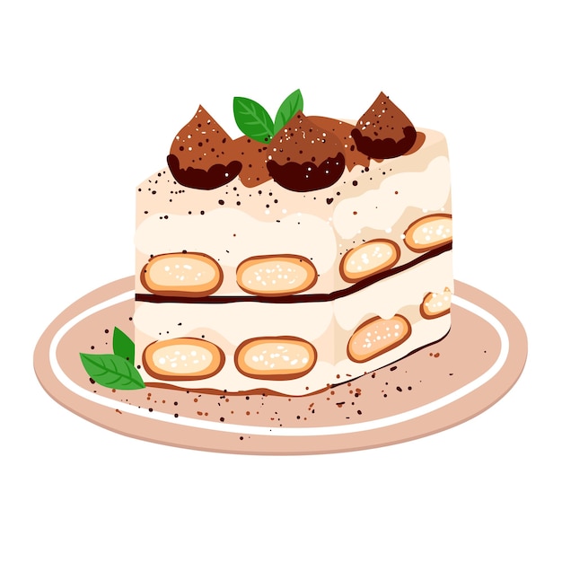 Vetor adorável ilustração vetorial de saboroso tiramisu em platexdxa