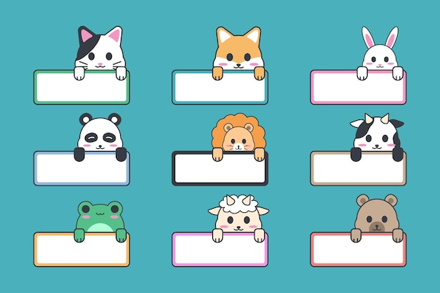 Adorável Kawaii Animal Label e Nome Tag Template para Crianças e Escritório