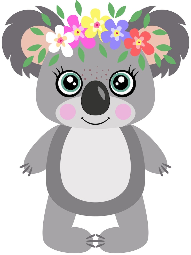Vetor adorável koala com uma coroa floral na cabeça