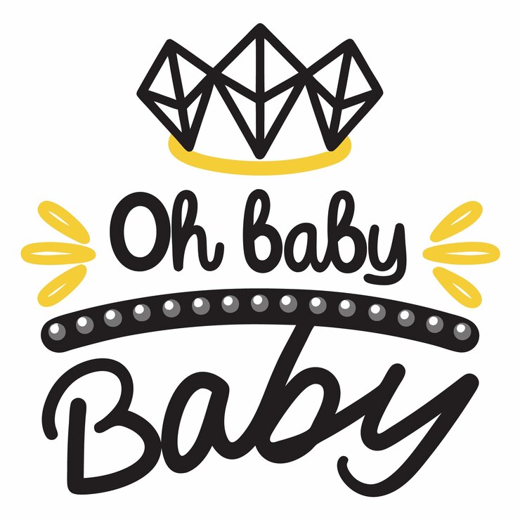 Vetor adorável oh baby design gráfico com coroa e acentos brilhantes