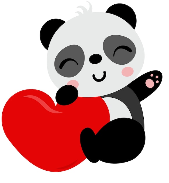 Adorável panda com heartcdr vermelho