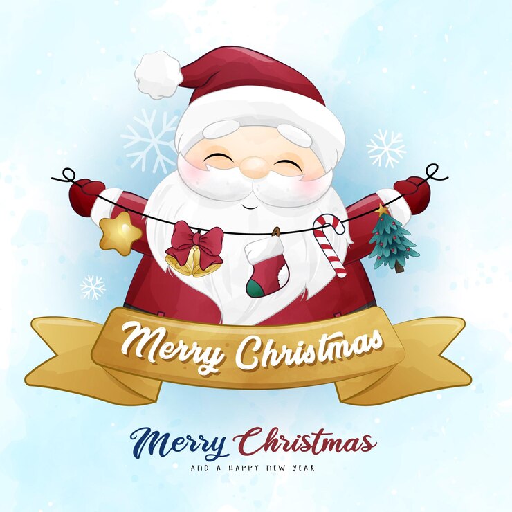 Vetor adorável papai noel natal com ilustração aquarela