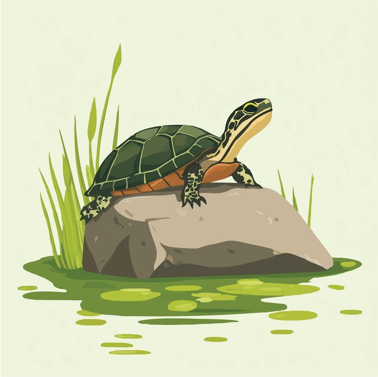 Vetor adorável tartaruga de desenho animado desfrutando de uma ilustração vetorial de um dia ensolarado
