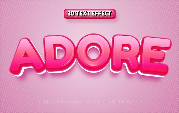 Adore o estilo de efeito de texto editável 3d rosa fofo