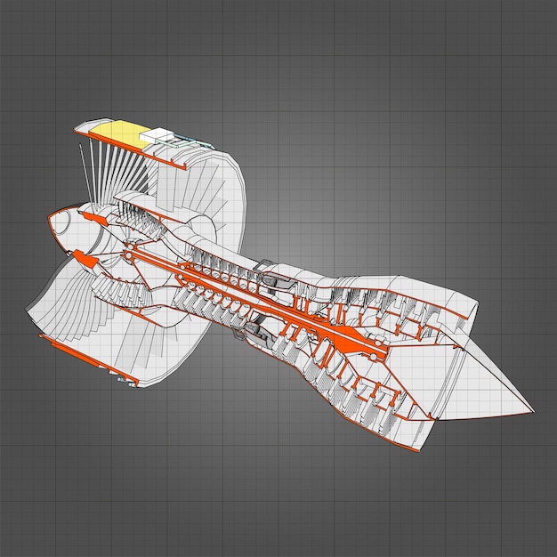 Vetor aeronaves com motor a jato turbo. ilustração em vetor linha.