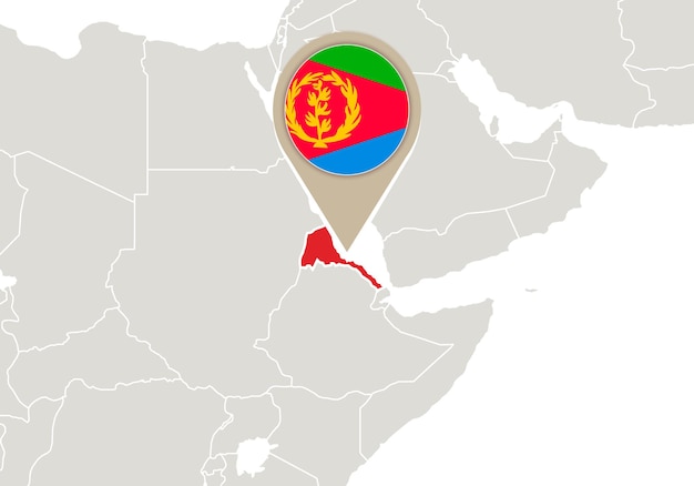 África com o mapa e a bandeira destacados da Eritreia