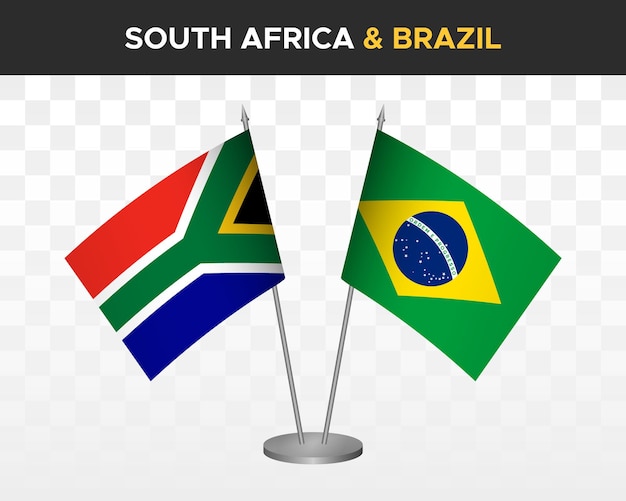 África do sul vs brasil maquete de bandeiras de mesa isoladas 3d ilustração vetorial bandeiras de mesa