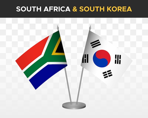 África do sul vs coreia do sul maquete de bandeiras de mesa isoladas 3d ilustração vetorial bandeiras de mesa