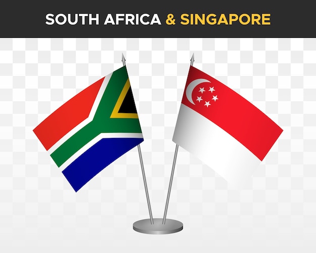 África do sul vs singapura maquete de bandeiras de mesa isoladas bandeiras de mesa de ilustração vetorial 3d