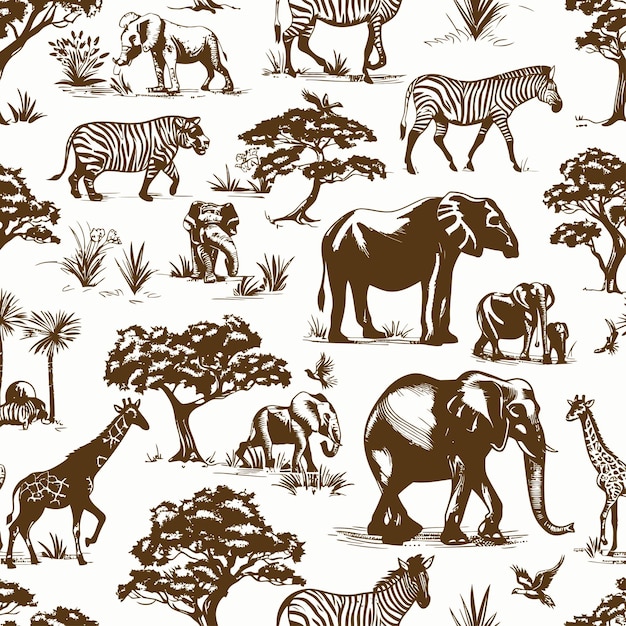 Vetor africa_doodle_vintage_seamless_pattern animais