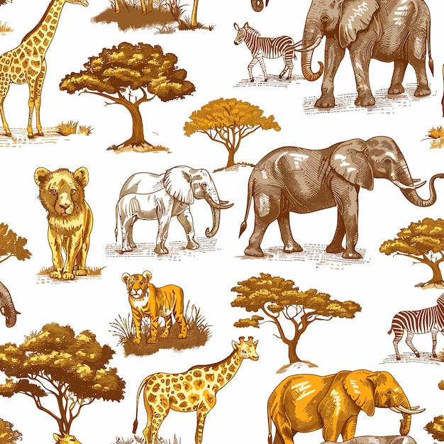 Vetor africa_doodle_vintage_seamless_pattern animais