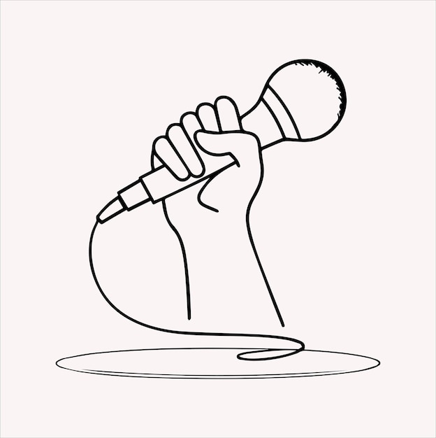 agarrando o microfone por ilustração de silhueta vetorial de arte de linha de mão
