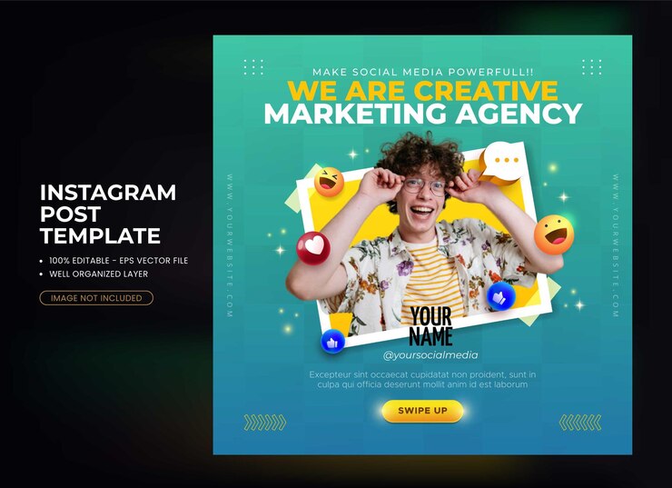 Vetor agência criativa de marketing digital. marketing e promoção nas mídias sociais. modelo de postagem do instagram.